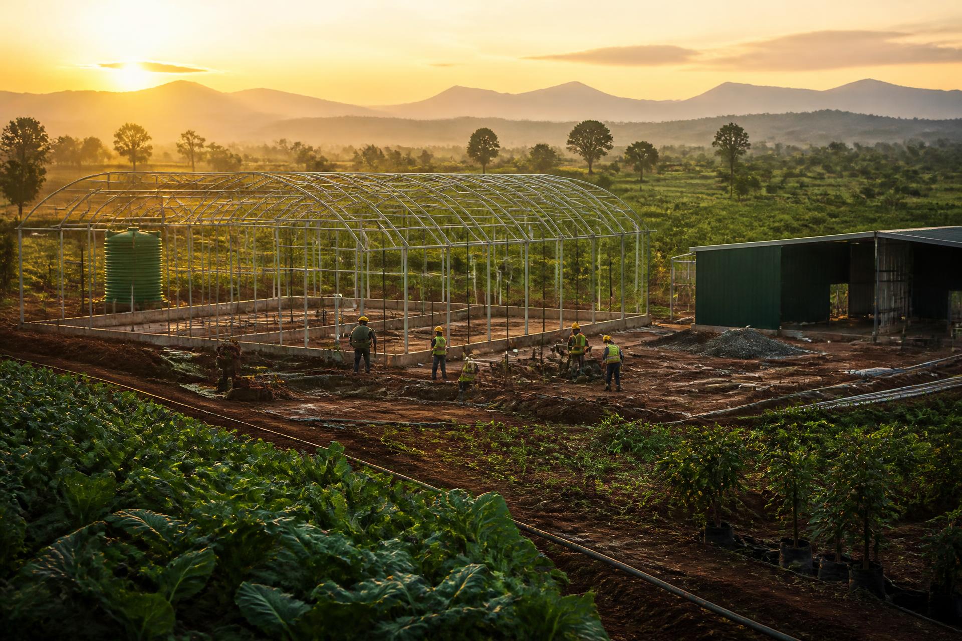 Road construction site at sunset in Uganda